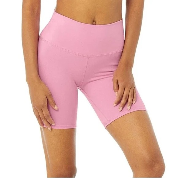 Alo Yoga Airbrush High-Waist Biker Short 7” - Pink (Persian Pink) SMALL - Picture 2 of 6